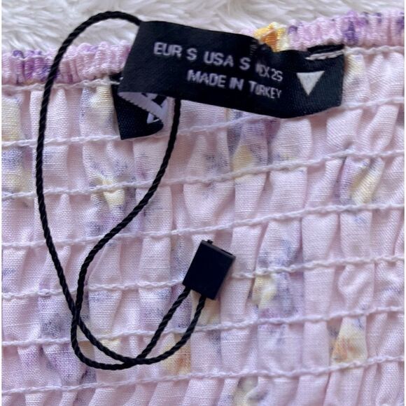 NWOT Zara Linen Blend Floral Printed Crop Top in Mauve, Size Small - Picture 12 of 16